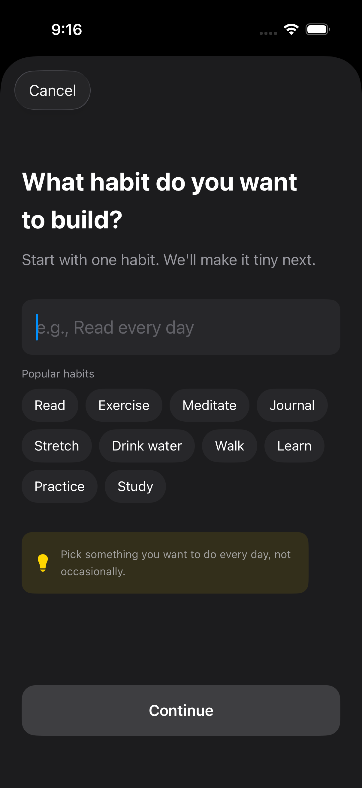 Add a new habit – Become habit builder with popular habit suggestions